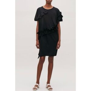 COS Size S Black 100% Cotton Frilled Cocoon Mini Dress